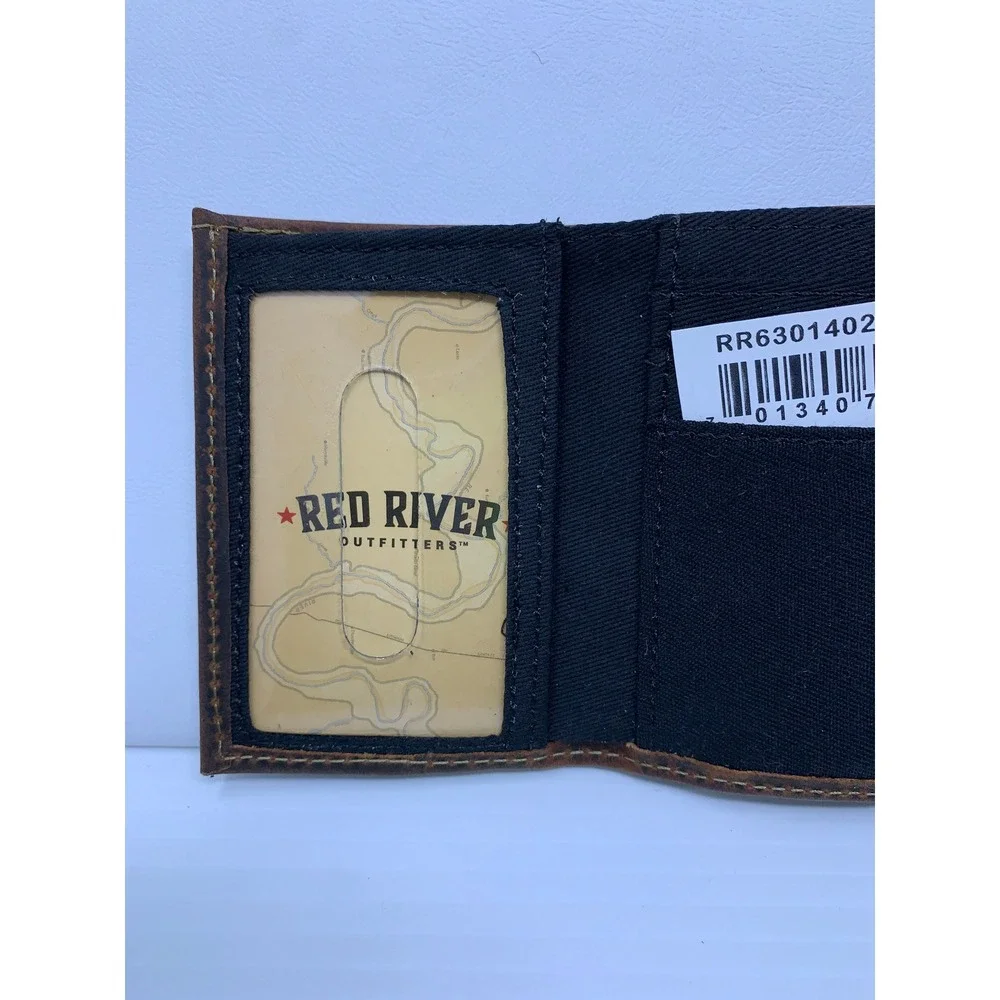 Red River Mens OS Brown Distressed Leather Trifold Wallet New